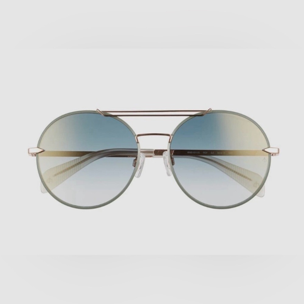RARE Rag & Bone NWT 59mm Round Metal Aviator Sunglasses Blue Mirror